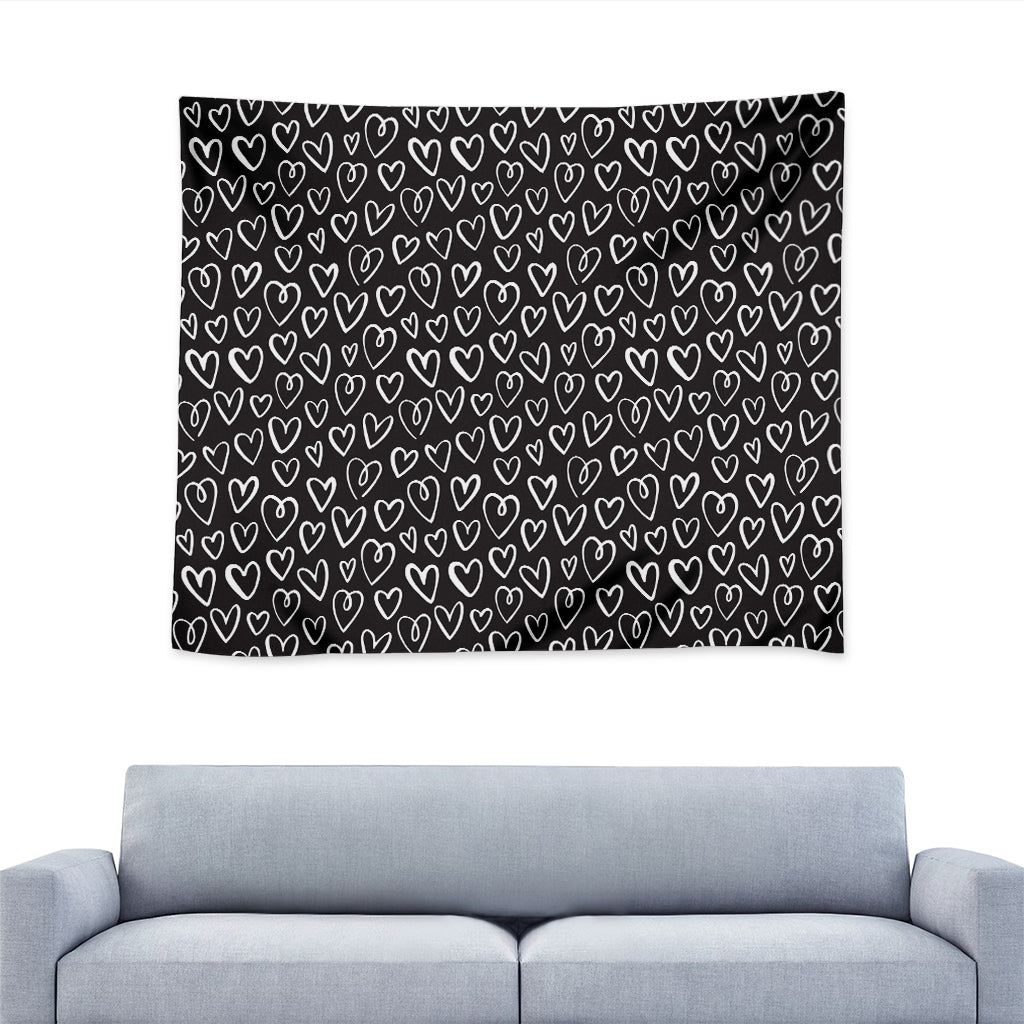Cute Black And White Heart Pattern Print Tapestry