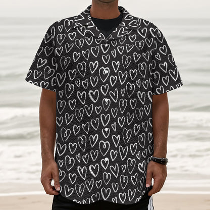 Cute Black And White Heart Pattern Print Textured Short Sleeve Shirt