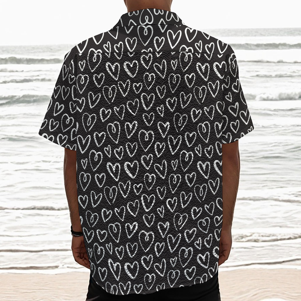 Cute Black And White Heart Pattern Print Textured Short Sleeve Shirt