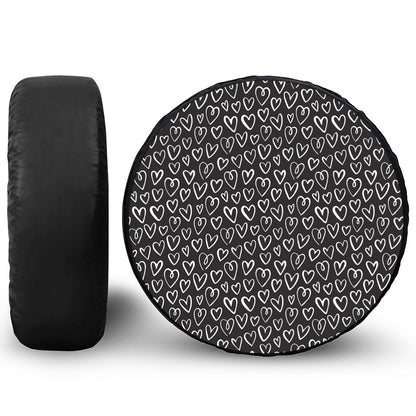 Cute Black And White Heart Pattern Print Tire Cover