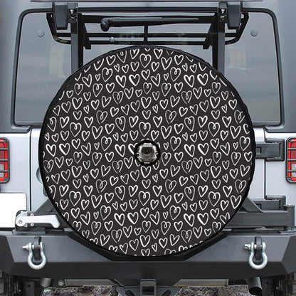 Cute Black And White Heart Pattern Print Tire Cover With Camera Hole