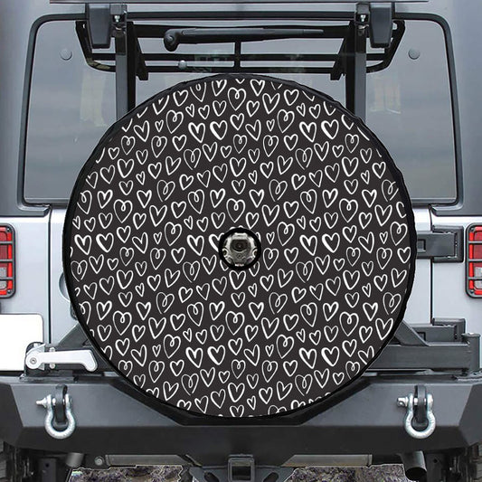Cute Black And White Heart Pattern Print Tire Cover With Camera Hole