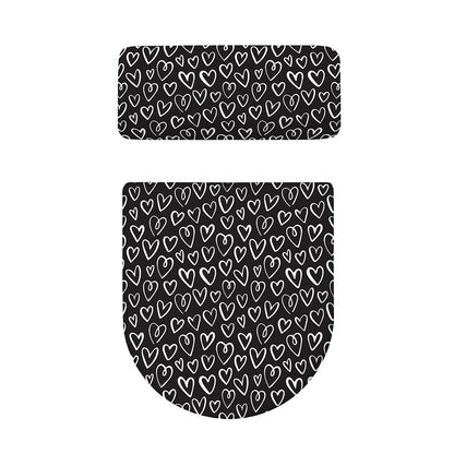 Cute Black And White Heart Pattern Print Toilet Lid And Tank Cover Set