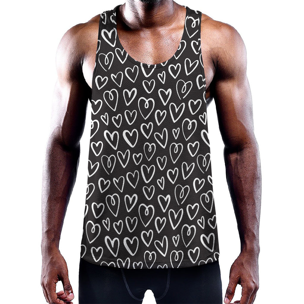 Cute Black And White Heart Pattern Print Training Tank Top