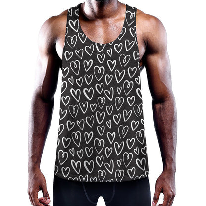 Cute Black And White Heart Pattern Print Training Tank Top