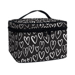 Cute Black And White Heart Pattern Print Travel Makeup Bag