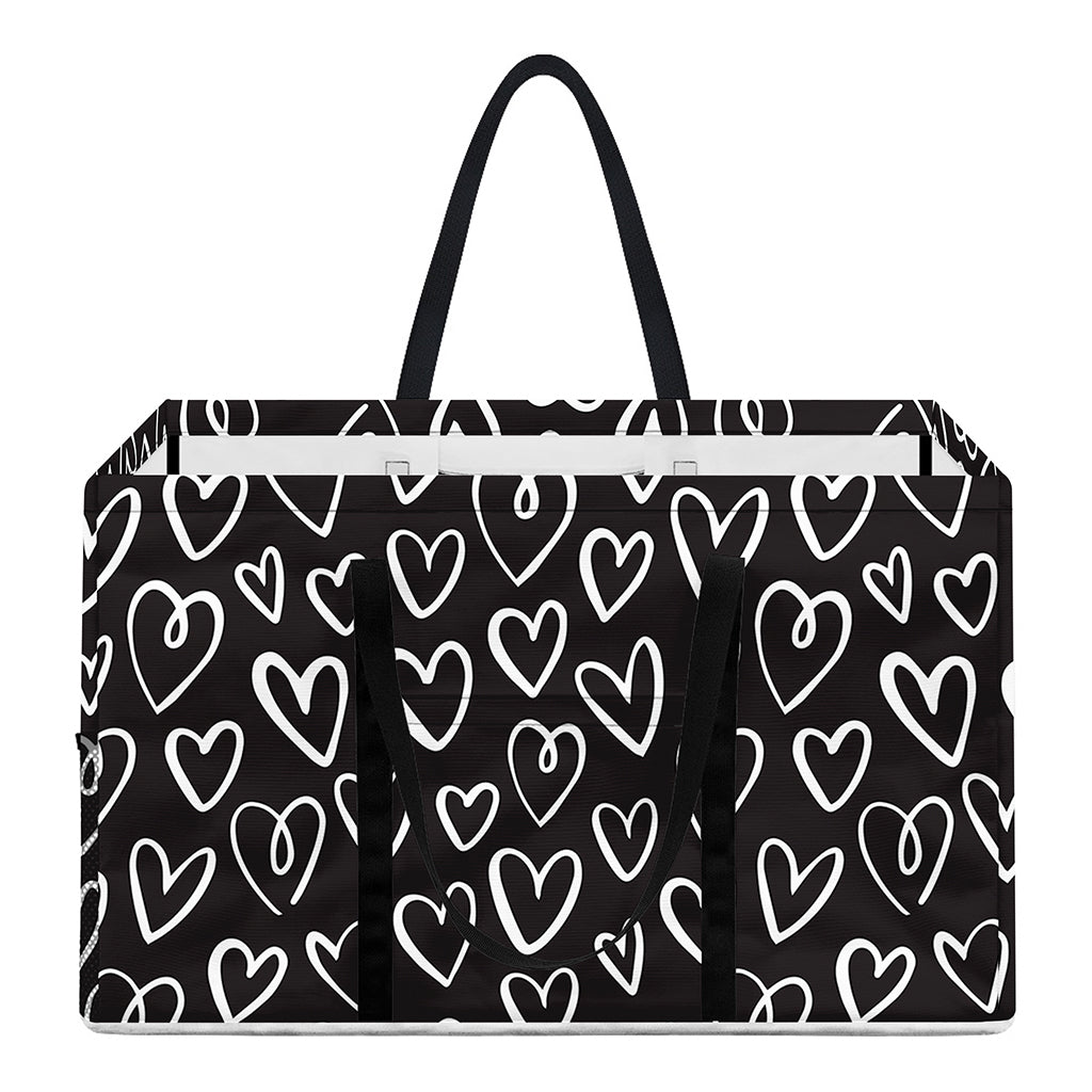 Cute Black And White Heart Pattern Print Utility Tote Bag