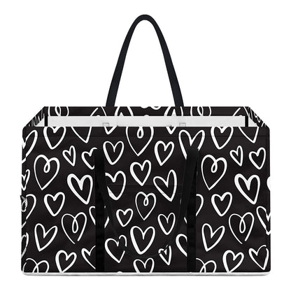 Cute Black And White Heart Pattern Print Utility Tote Bag