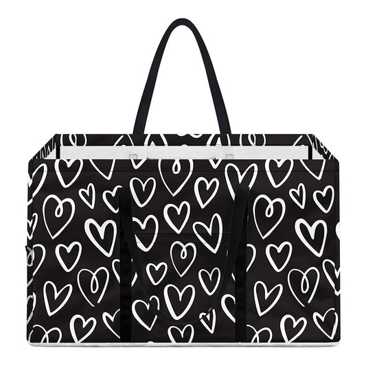 Cute Black And White Heart Pattern Print Utility Tote Bag