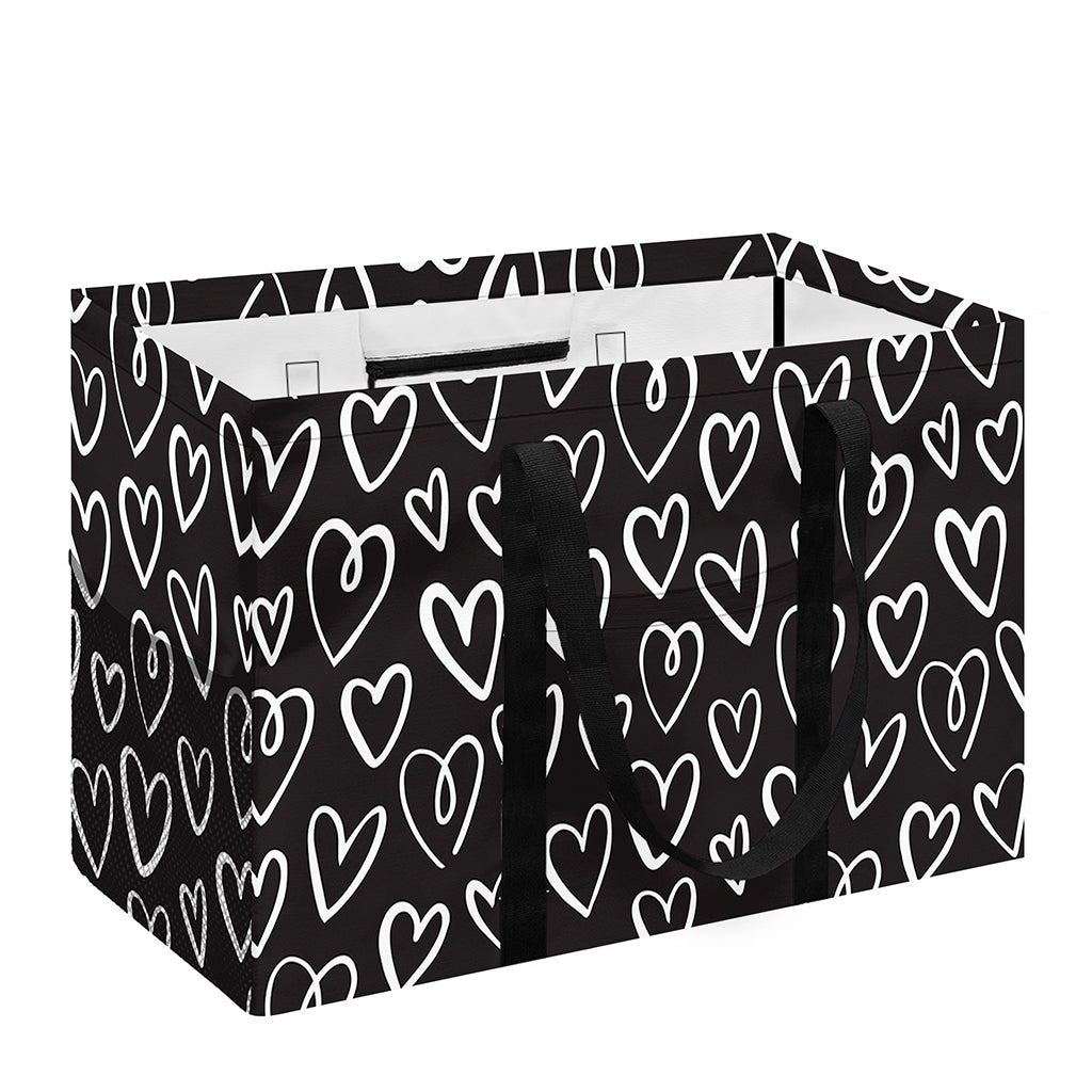 Cute Black And White Heart Pattern Print Utility Tote Bag