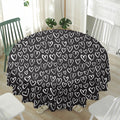 Cute Black And White Heart Pattern Print Waterproof Round Tablecloth