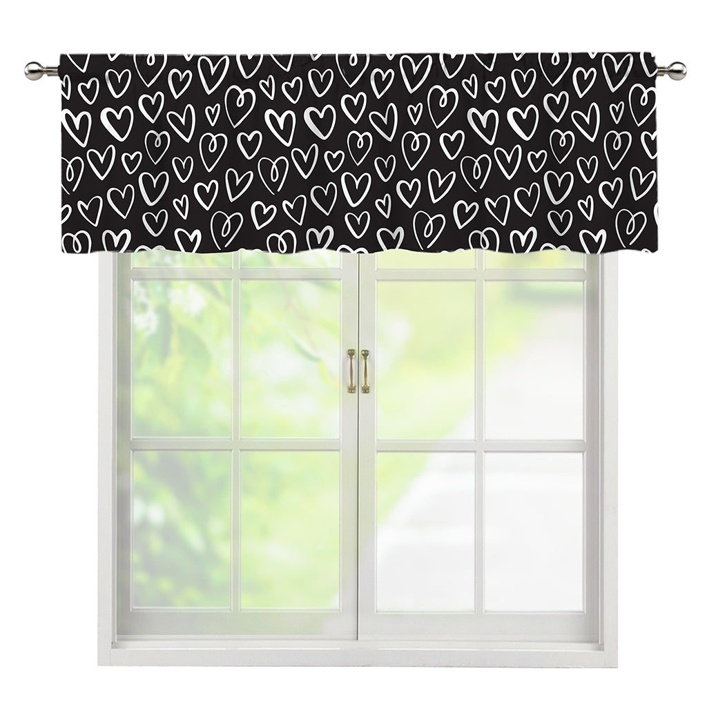 Cute Black And White Heart Pattern Print Window Valance