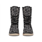 Cute Black And White Heart Pattern Print Winter Boots