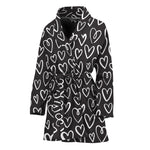 Cute Black And White Heart Pattern Print Women's Bathrobe