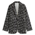 Cute Black And White Heart Pattern Print Women's Blazer