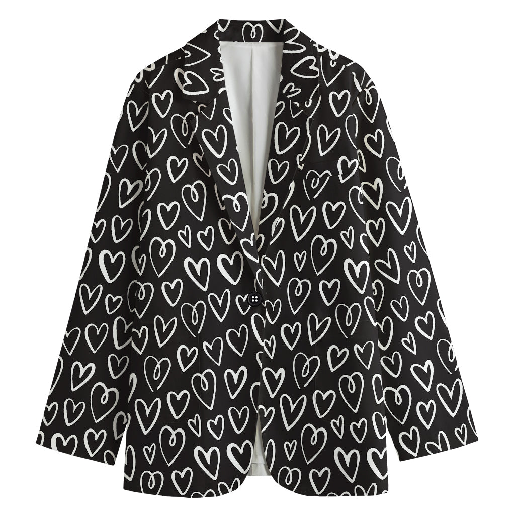 Cute Black And White Heart Pattern Print Women's Blazer