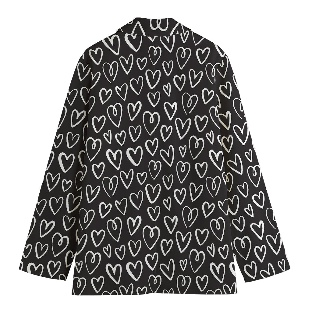 Cute Black And White Heart Pattern Print Women's Blazer