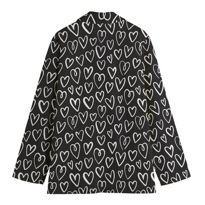 Cute Black And White Heart Pattern Print Women's Blazer