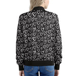 Cute Black And White Heart Pattern Print Women's Bomber Jacket