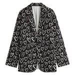 Cute Black And White Heart Pattern Print Women's Cotton Blazer