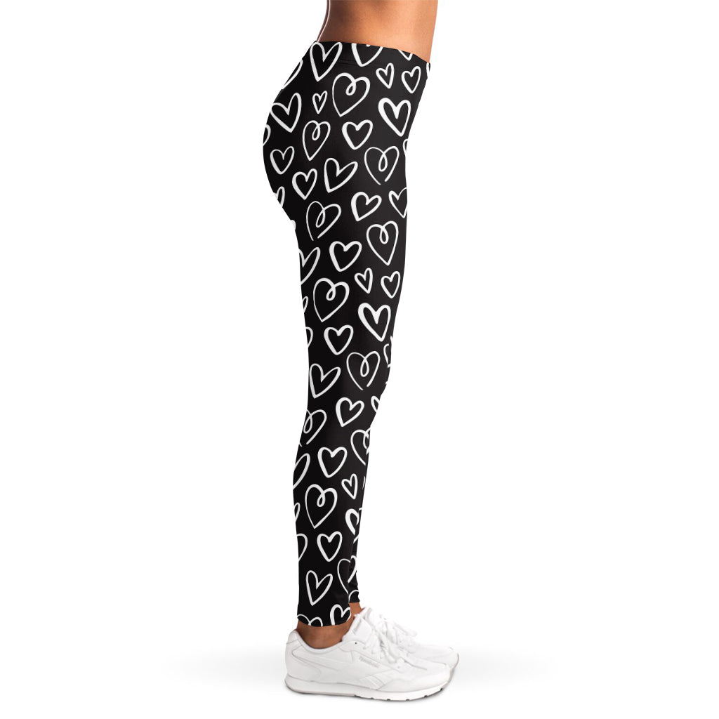 Cute Black And White Heart Pattern Print Women's Leggings