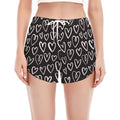 Cute Black And White Heart Pattern Print Women's Split Running Shorts