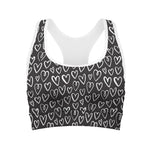 Cute Black And White Heart Pattern Print Women's Sports Bra