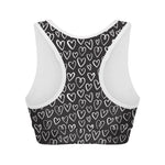 Cute Black And White Heart Pattern Print Women's Sports Bra