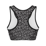 Cute Black And White Heart Pattern Print Women's Sports Bra