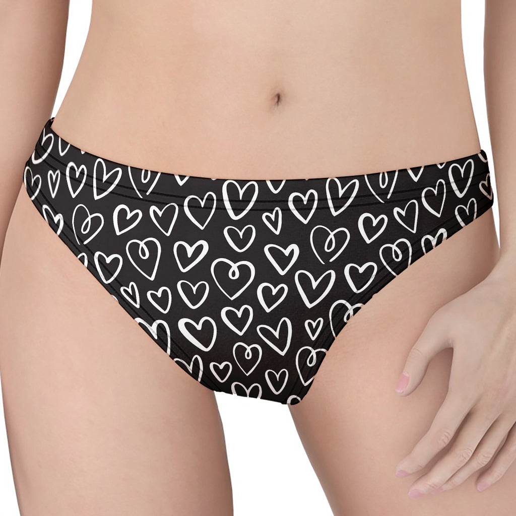 Cute Black And White Heart Pattern Print Women's Thong