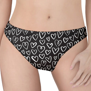 Cute Black And White Heart Pattern Print Women's Thong