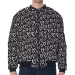 Cute Black And White Heart Pattern Print Zip Sleeve Bomber Jacket