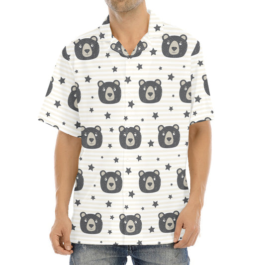 Cute Black Bear Pattern Print Aloha Shirt