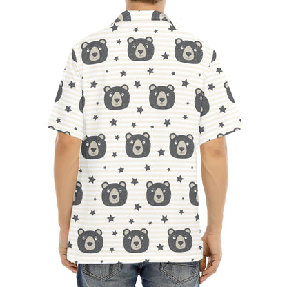 Cute Black Bear Pattern Print Aloha Shirt