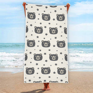 Cute Black Bear Pattern Print Beach Towel