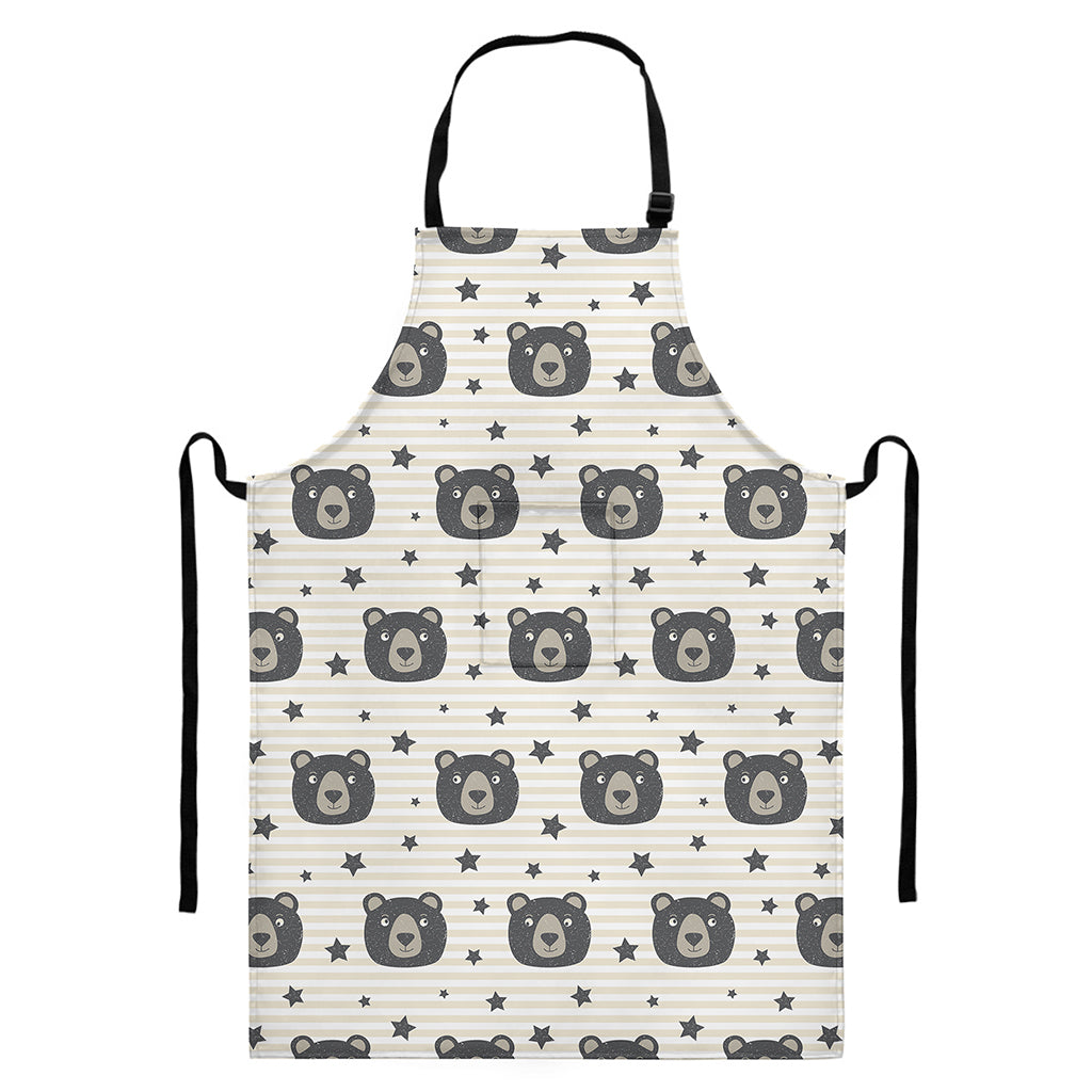 Cute Black Bear Pattern Print Bib Apron With Pocket