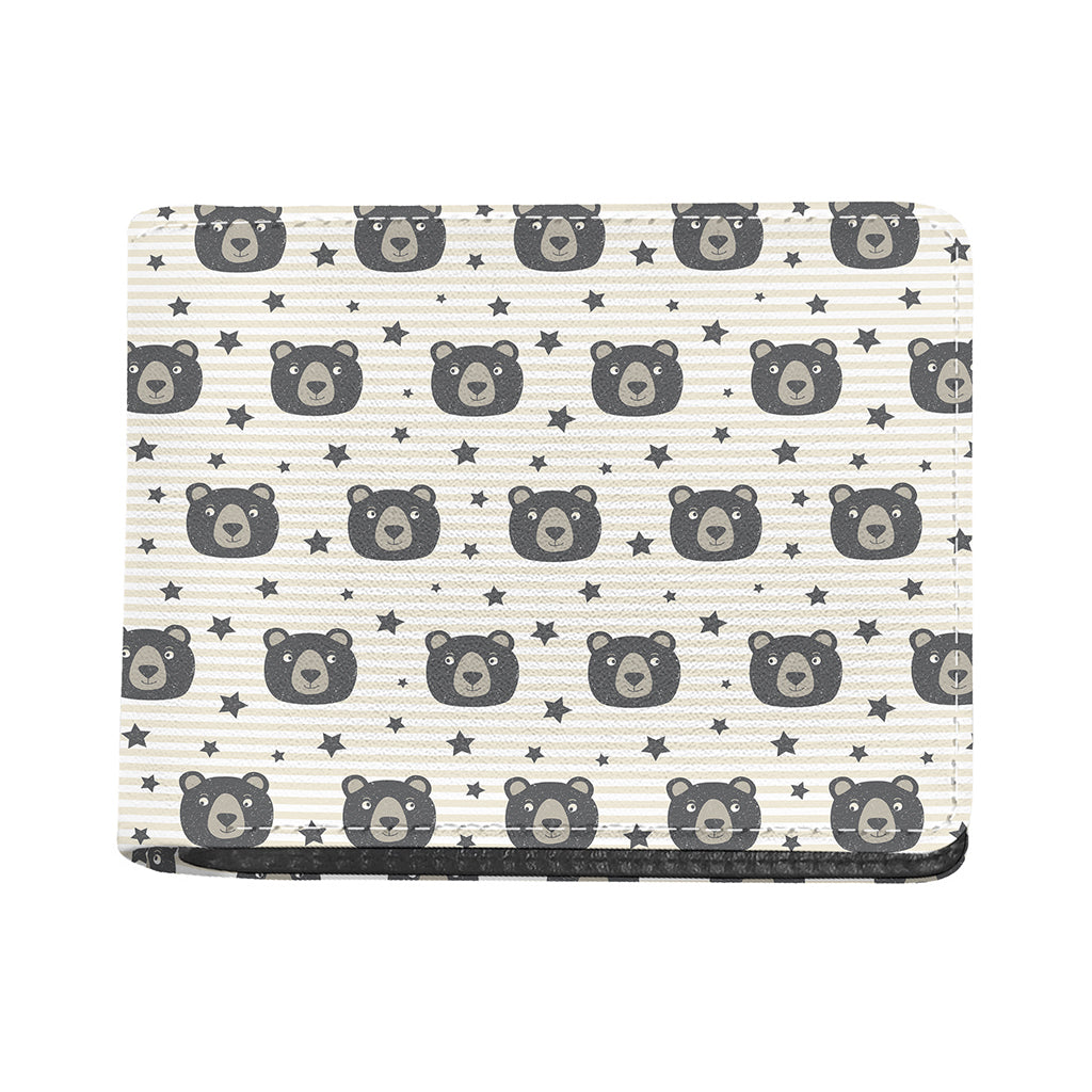 Cute Black Bear Pattern Print Bifold Wallet
