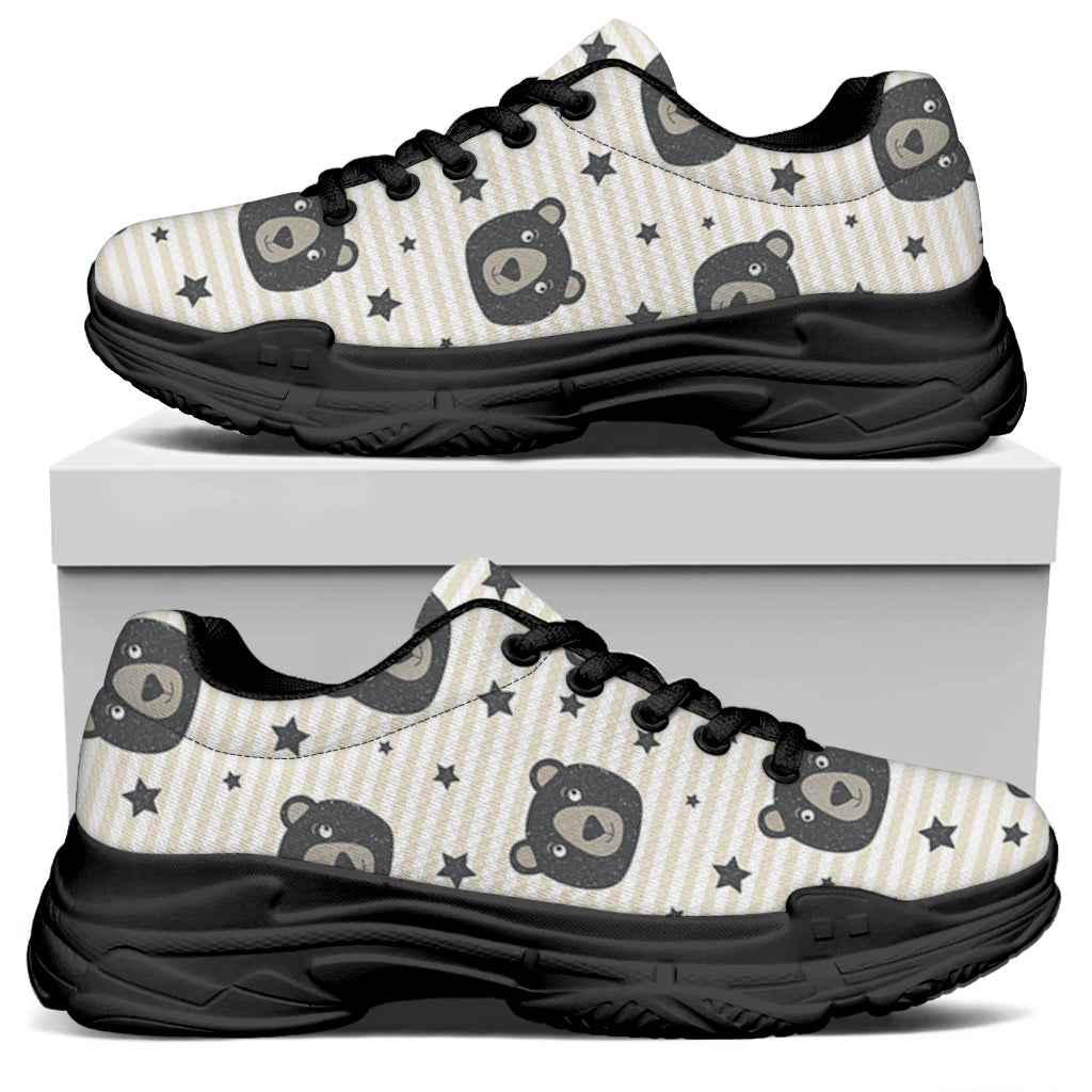 Cute Black Bear Pattern Print Black Chunky Shoes