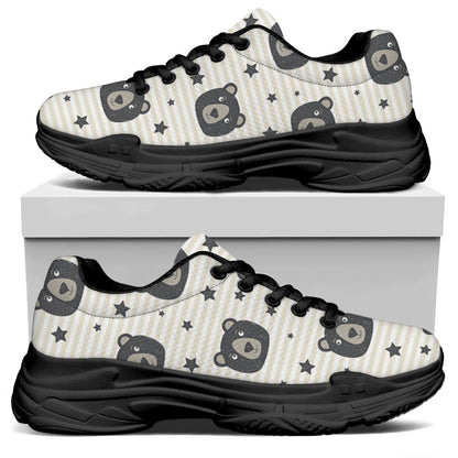 Cute Black Bear Pattern Print Black Chunky Shoes