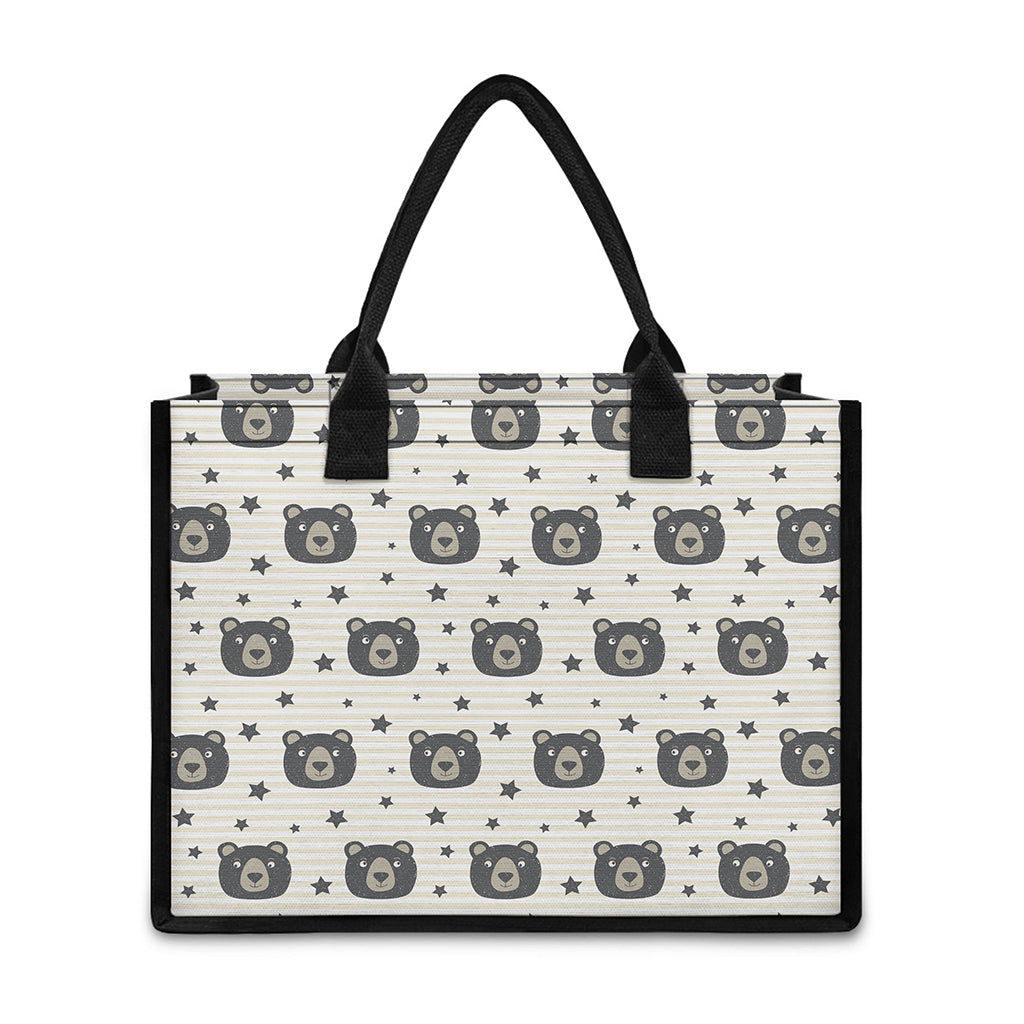 Cute Black Bear Pattern Print Canvas Tote Bag