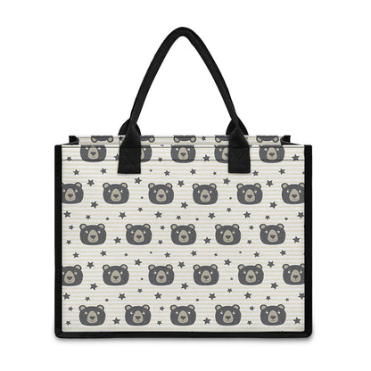 Cute Black Bear Pattern Print Canvas Tote Bag