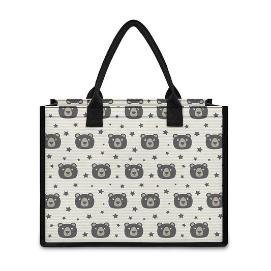 Cute Black Bear Pattern Print Canvas Tote Bag