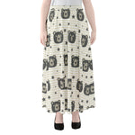 Cute Black Bear Pattern Print Chiffon Maxi Skirt