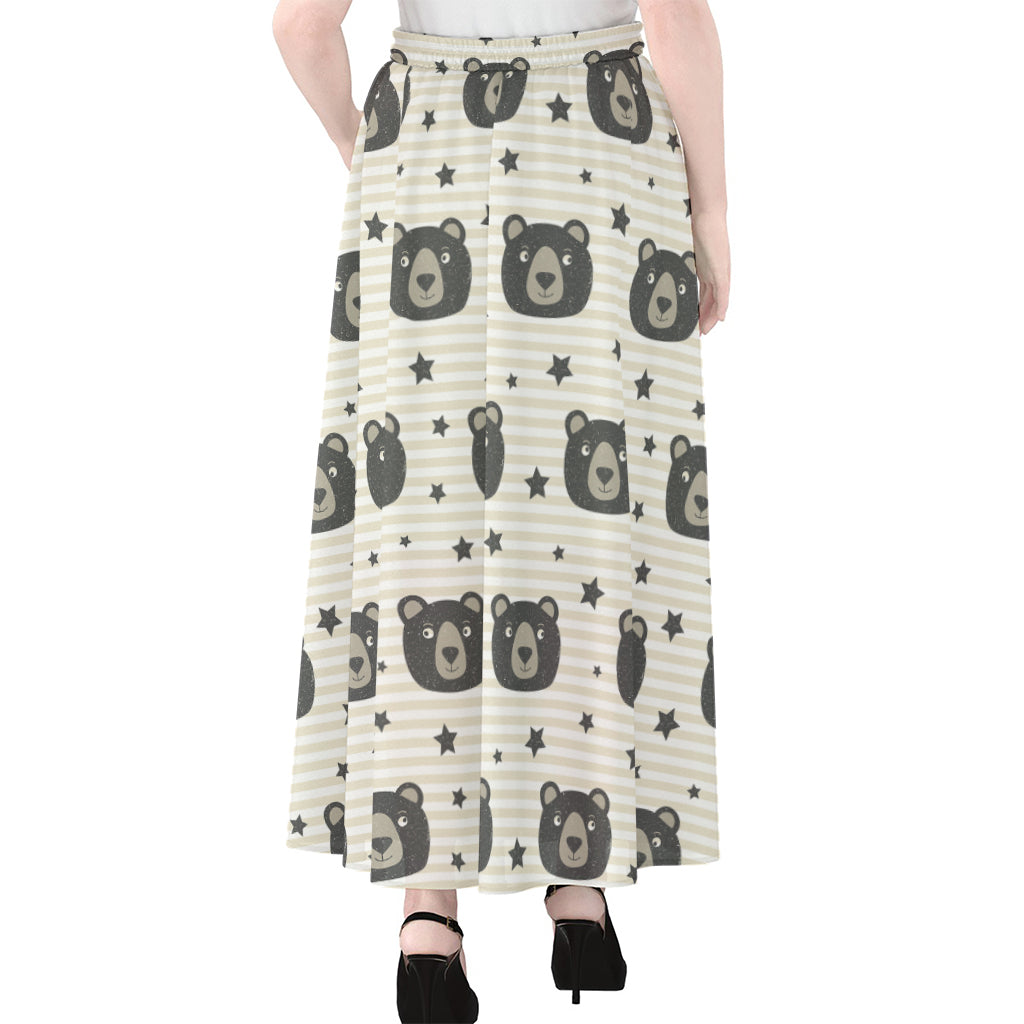 Cute Black Bear Pattern Print Chiffon Maxi Skirt