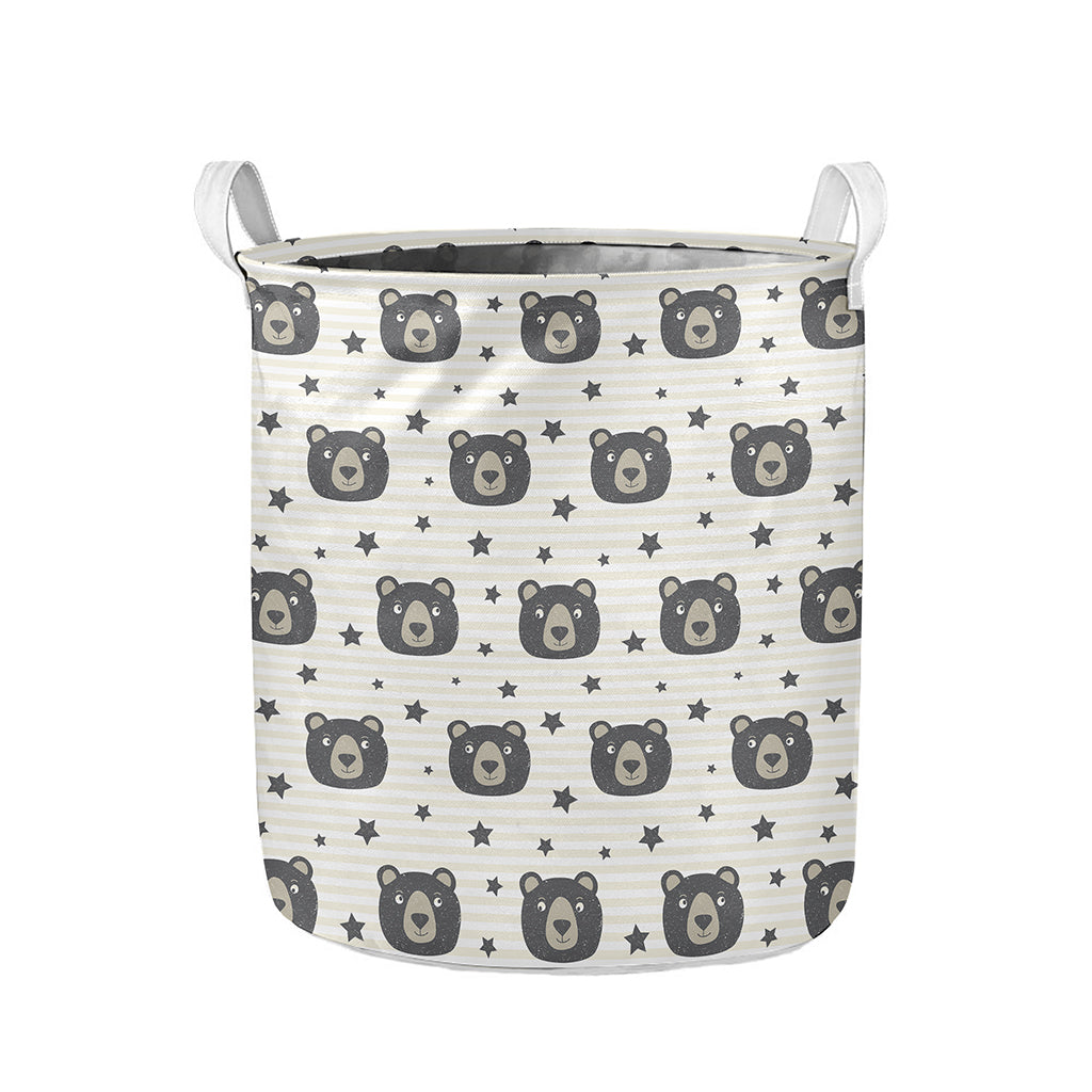 Cute Black Bear Pattern Print Collapsible Laundry Basket