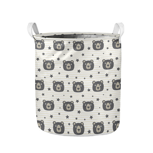 Cute Black Bear Pattern Print Collapsible Laundry Basket