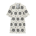 Cute Black Bear Pattern Print Cotton Hawaiian Shirt