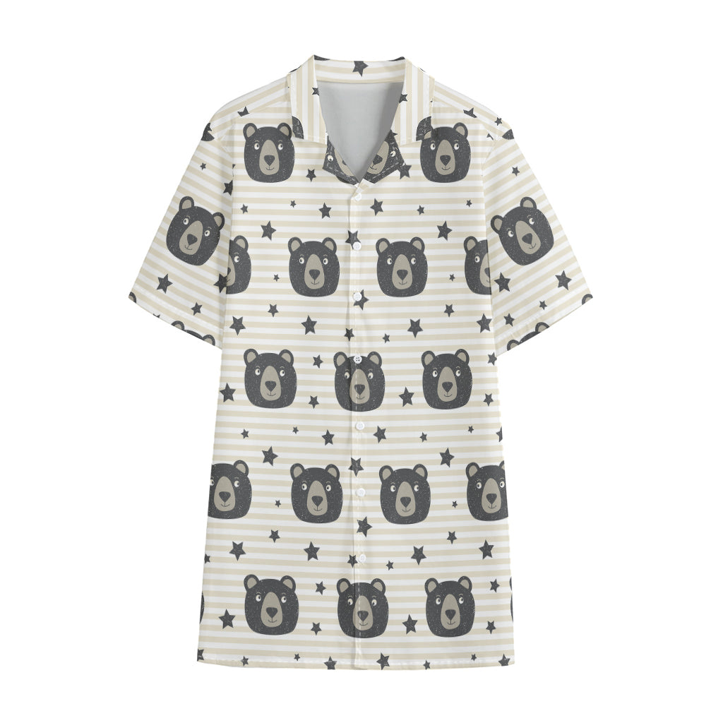 Cute Black Bear Pattern Print Cotton Hawaiian Shirt
