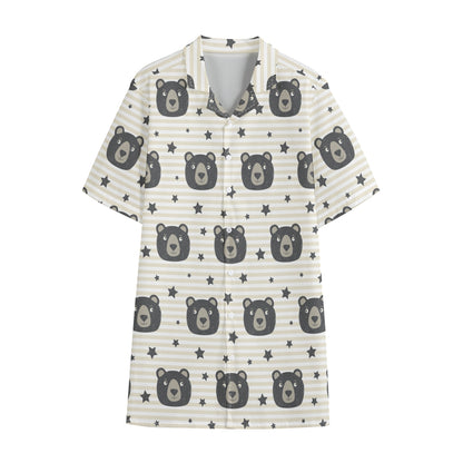 Cute Black Bear Pattern Print Cotton Hawaiian Shirt