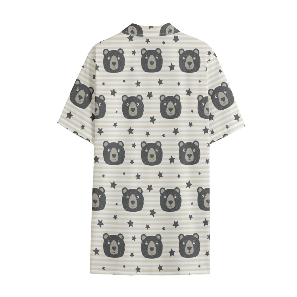Cute Black Bear Pattern Print Cotton Hawaiian Shirt